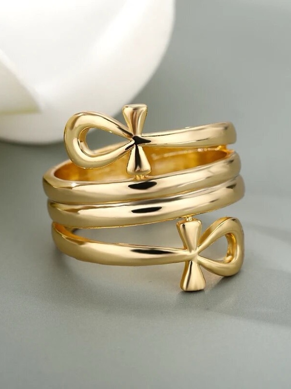 Gold-Tone Women’s Ankh Spiral Ring
